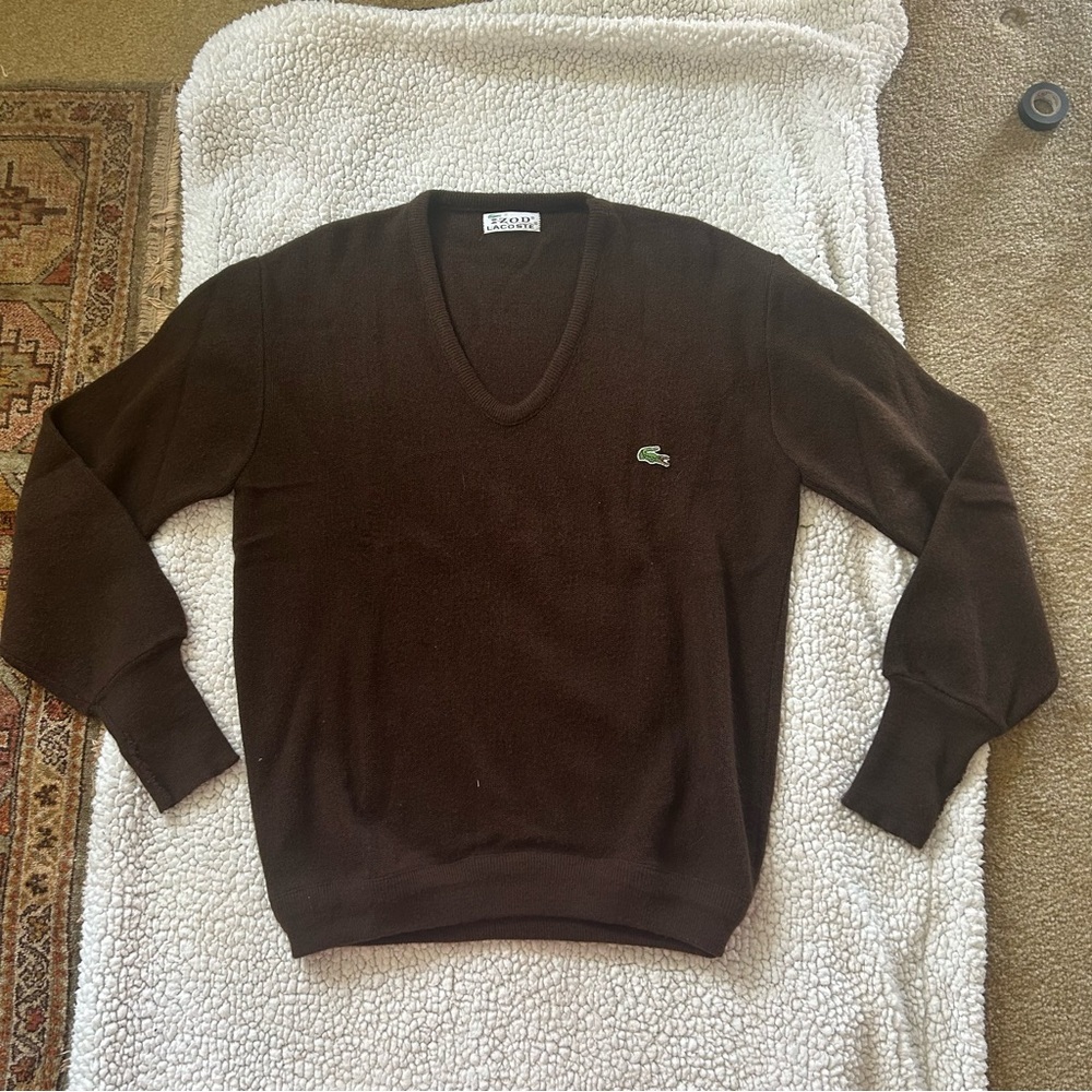 Vintage V Neck Brown Academia Lacoste Wool Sweater Union Made